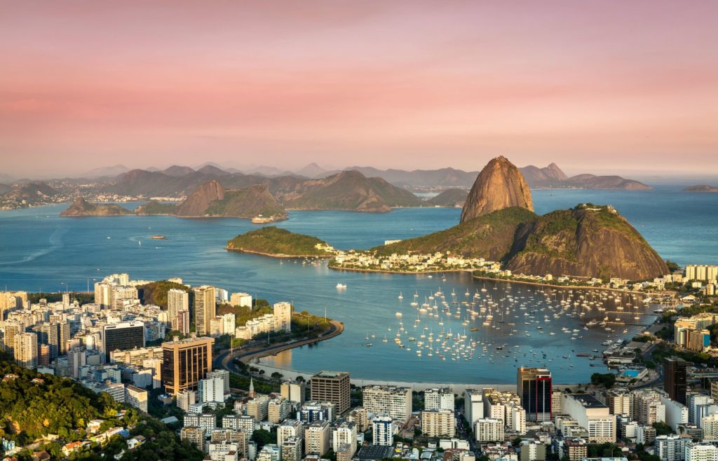 Sunset view in Botafogo Bay in Rio, Brazil